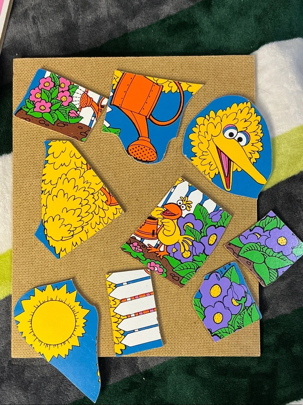 Vintage Playskool Sesame Street Puzzle - Big Bird Blue & Ernie Pink Wood Puzzles